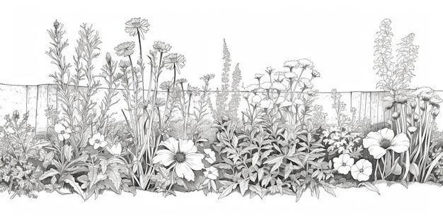 Photo illustration générative ia générée par ia d'un livre de coloriage avec jardin de fleurs sauvages