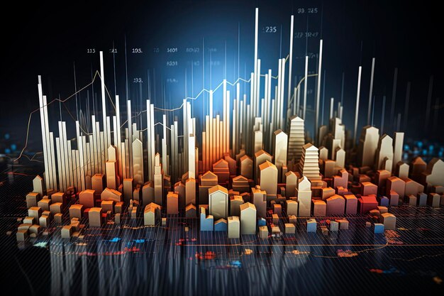 Illustration générative d'IA de graphiques futuristes en couleur indiquant le niveau de prix de la maisonImmobilier
