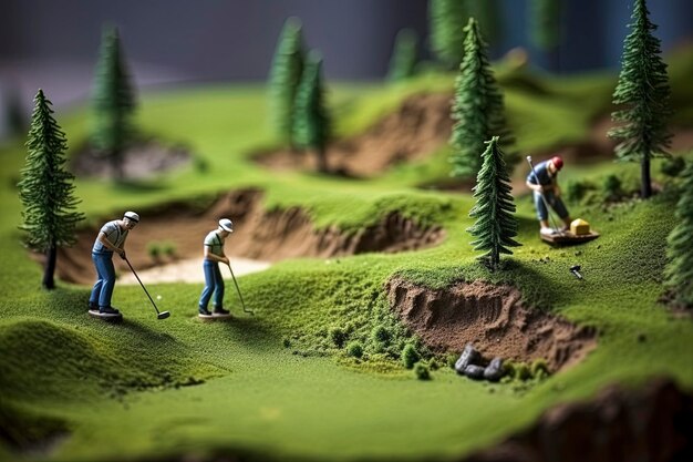 Illustration générative d'IA d'un petit joueur de golf sur un terrain d'herbe verteArt numérique