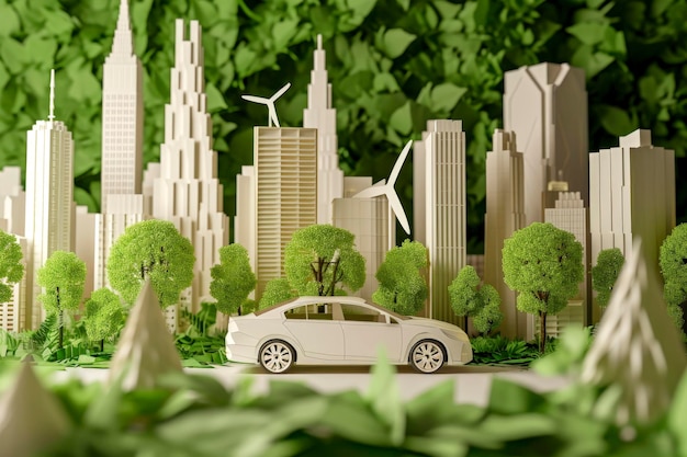 Illustration générative de l'IA de la voiture électrique du futur durable
