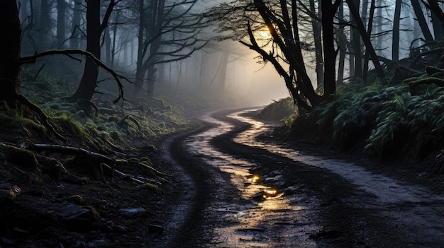 Photo illustration générative par ia d'un matin magique en forêt