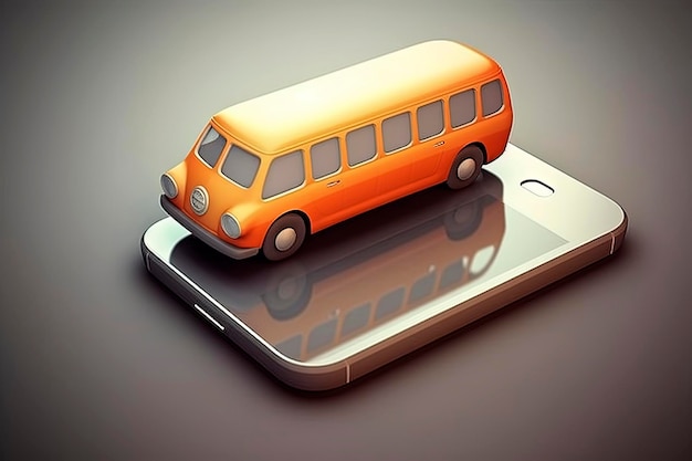 Illustration générative par l'intelligence artificielle de la création d'une image 3D de style dessin animé d'une application de transport mobile sur smartphone
