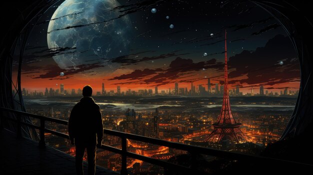 Photo illustration générative d'un paysage urbain futuriste