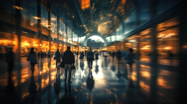 Photo illustration générative d'une silhouette de gens d'affaires pressés avec un mouvement flou