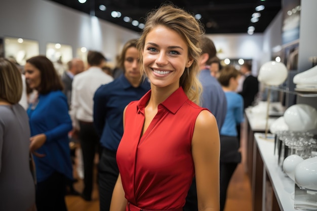 Photo illustration générative d'un vendeur souriant dans la salle d'exposition de la cuisine