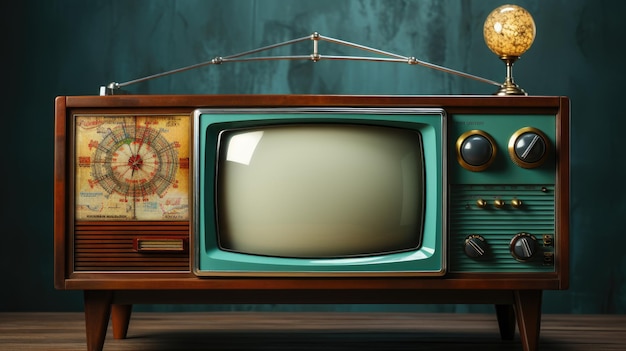 Illustration générative d'une vieille télévision rétro contre un mur grunge