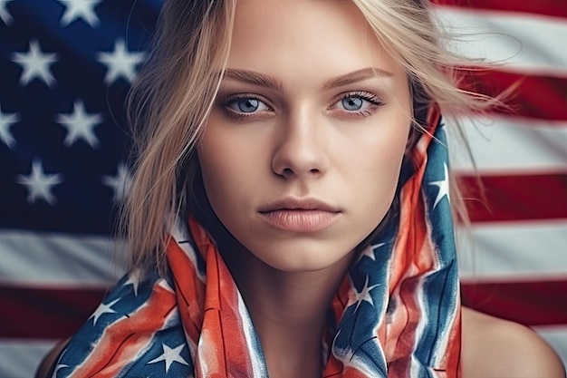 illustration générée femme avec le drapeau américain