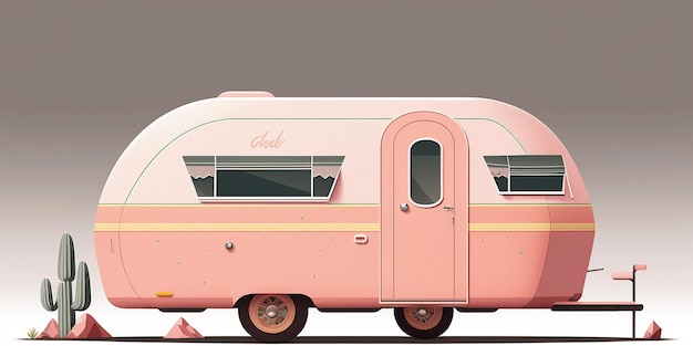 Illustration générée par ai d'un camping de caravane pastel