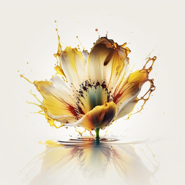 Photo illustration générée par ai fleur d'éclaboussure d'eau colorée sur fond blanc