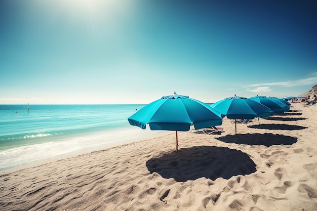 Illustration générée par ai d'un parasol avec des chaises sur le sable