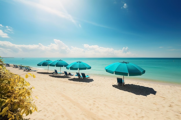 Illustration générée par ai d'un parasol avec des chaises sur le sable