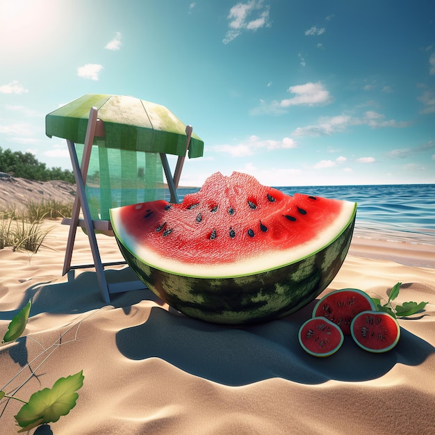 Illustration générée par ai d'un parasol avec des chaises sur le sable