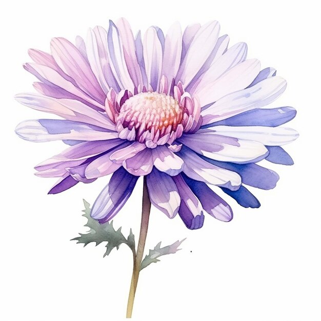 Une illustration générée par l'IA d'une aquarelle vibrante d'une fleur violette sur un fond blanc