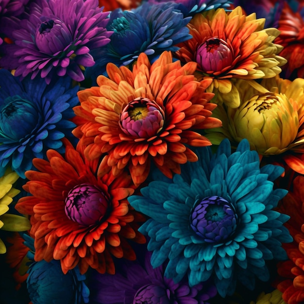 Une illustration générée par l'IA d'un arrangement floral vibrant mettant en vedette un assortiment coloré de fleurs