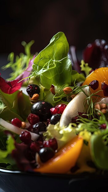 Illustration générée par l'IA d'une assiette colorée de salade d'été fraîche avec des fruits et légumes