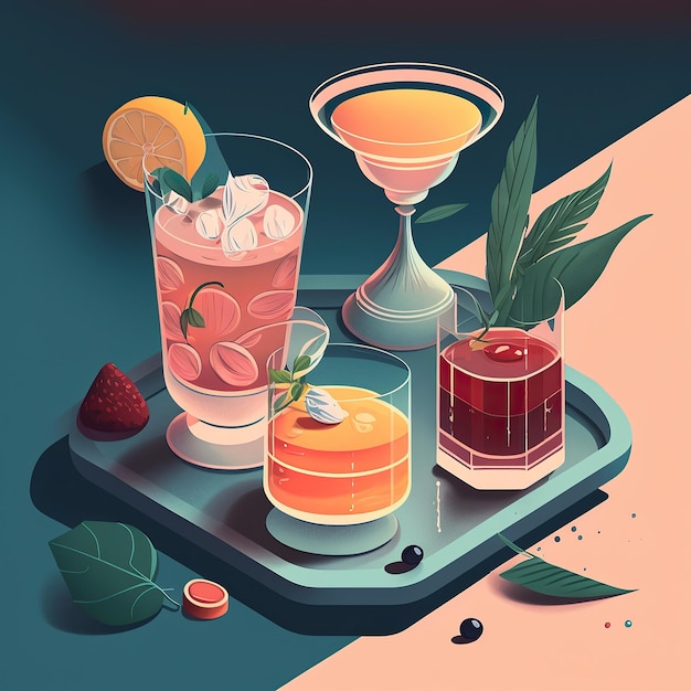 Photo illustration générée par ia assortiment de cocktails sur fond gris