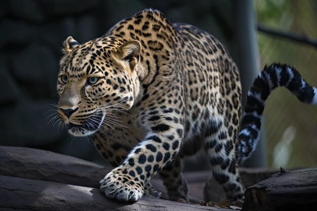 Photo une illustration générée par l'ia d'un beau guépard marchant gracieusement dans son enclos du zoo