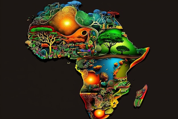 Photo une illustration générée par l'ia d'une carte de l'afrique illustrée de diverses illustrations de la faune