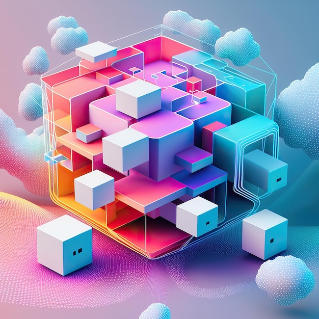 Illustration générée par IA du concept de cloud computing en couleur pastel