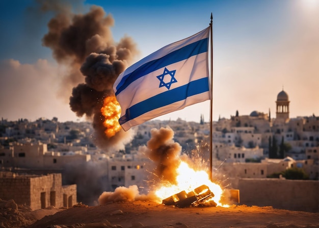 Illustration générée par l'IA du drapeau d'Israël s'enroulant dans les airs