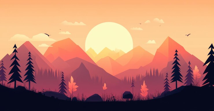 Photo illustration générée par l'ia du paysage de montagne minimaliste