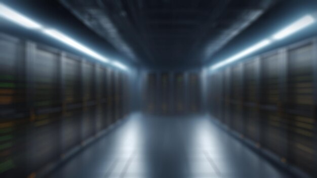 Illustration générée par l'IA Long tunnel de laboratoire sombre avec rétroéclairage flou Arrière-plan abstrait