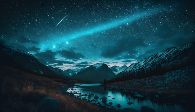 Illustration générée par l'IA d'un magnifique ciel nocturne éclairé par des étoiles