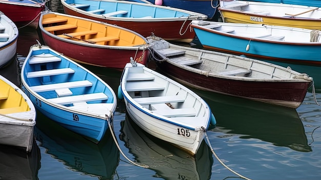 Illustration générée par l'IA de navires amarrés côte à côte dans un plan d'eau tranquille