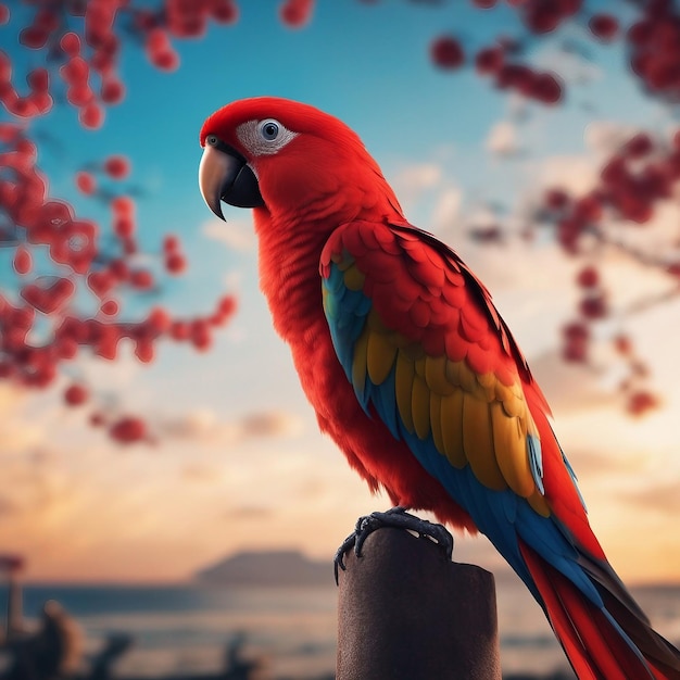 Une illustration générée par l'IA d'un perroquet rouge