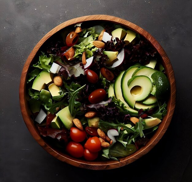 Illustration générée par l'IA d'une salade fraîche et saine avec des légumes