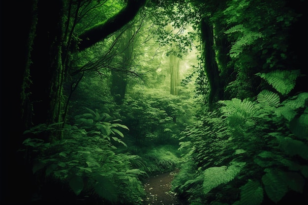 Illustration générée par l'IA d'une voie dans une jungle verte