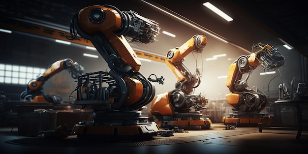 Illustration générée par un robot industriel qui fonctionne automatiquement dans une usine autonome intelligente