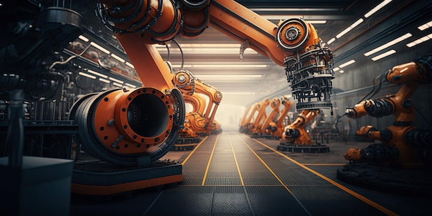 Photo illustration générée par un robot industriel qui fonctionne automatiquement dans une usine autonome intelligente