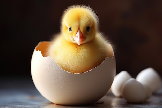 illustration générée d'un petit canard dans un œuf cassé