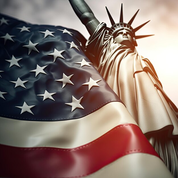 illustration générée de la statue de la liberté et du drapeau américain