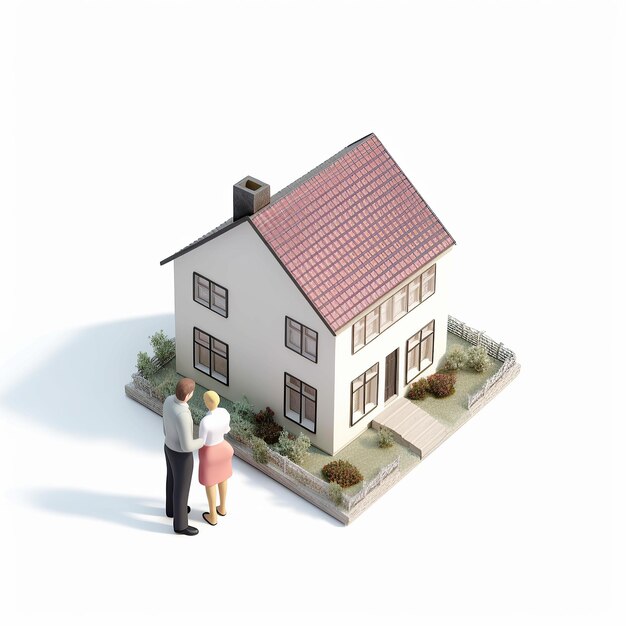 illustration générée vue à haut angle de petite maison modèle et petite figurine