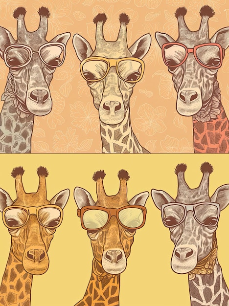Illustration de girafes sur fond coloré Fond d'écran mignon décoratif bon pour l'impression AI générative