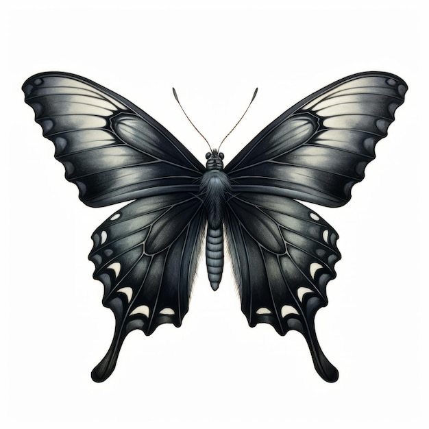 Photo illustration gothique d'un papillon sur fond blanc