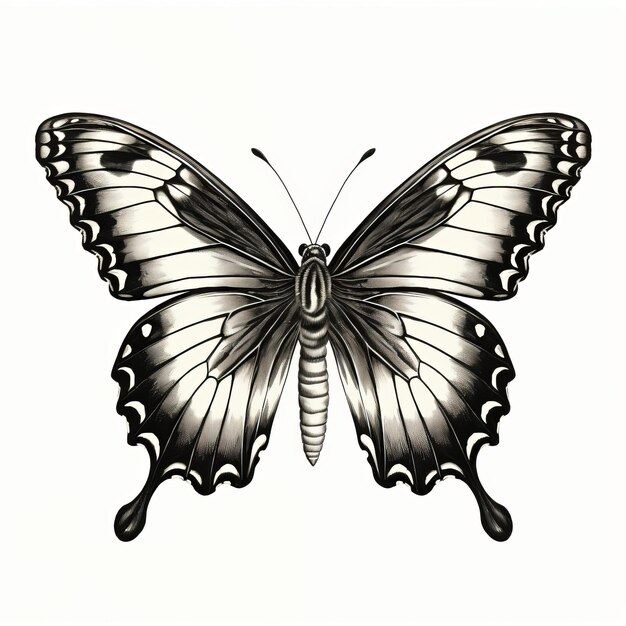 Illustration gothique de papillon en noir et blanc