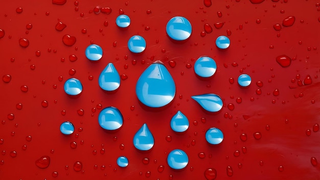 Photo illustration de gouttes d'eau sur fond rouge