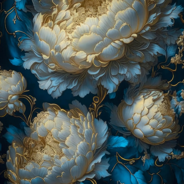 Illustration d'un gracieux bouquet de fleurs de couleur bleu et or