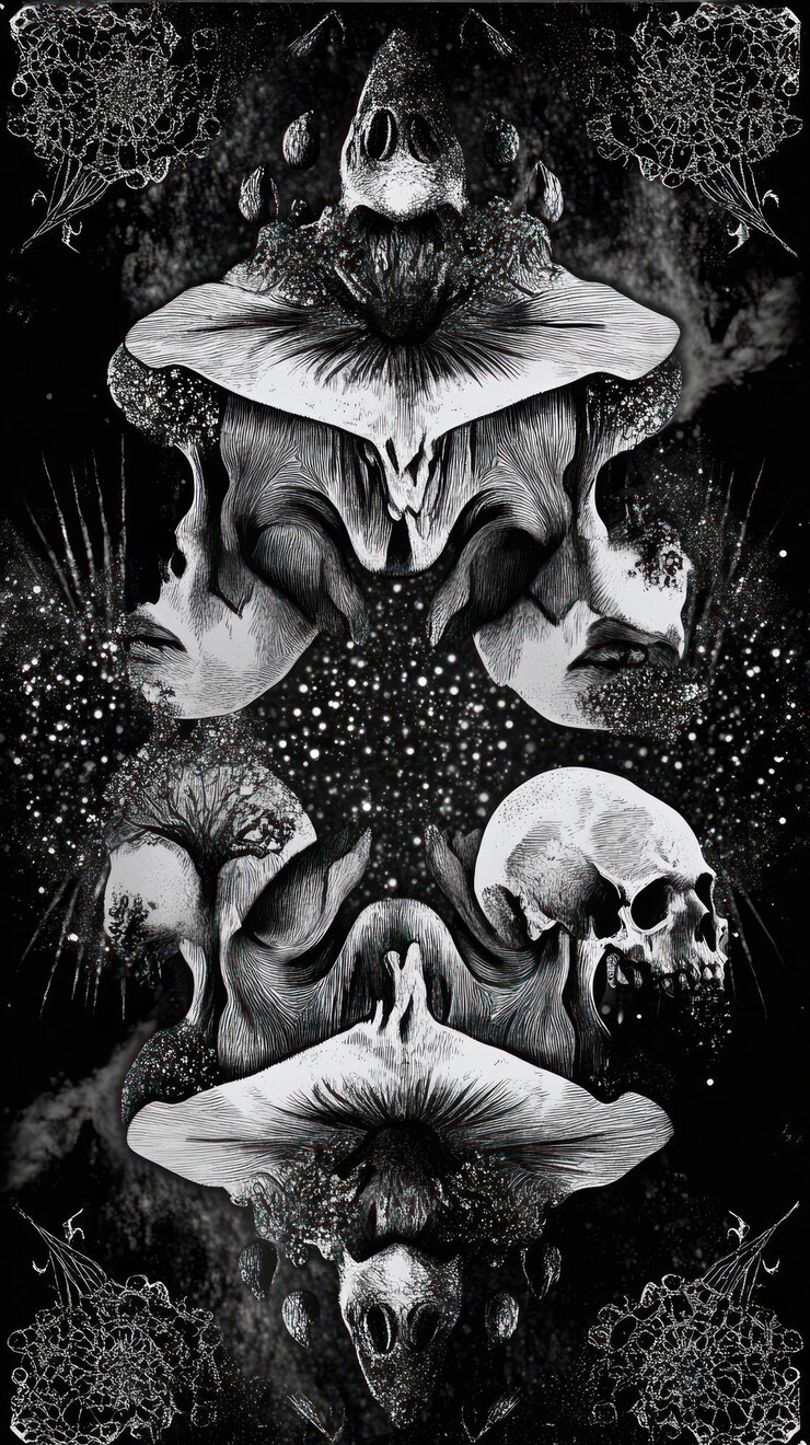 Photo illustration en gradient noir et blanc papier peint gothique minimal collage art sombre