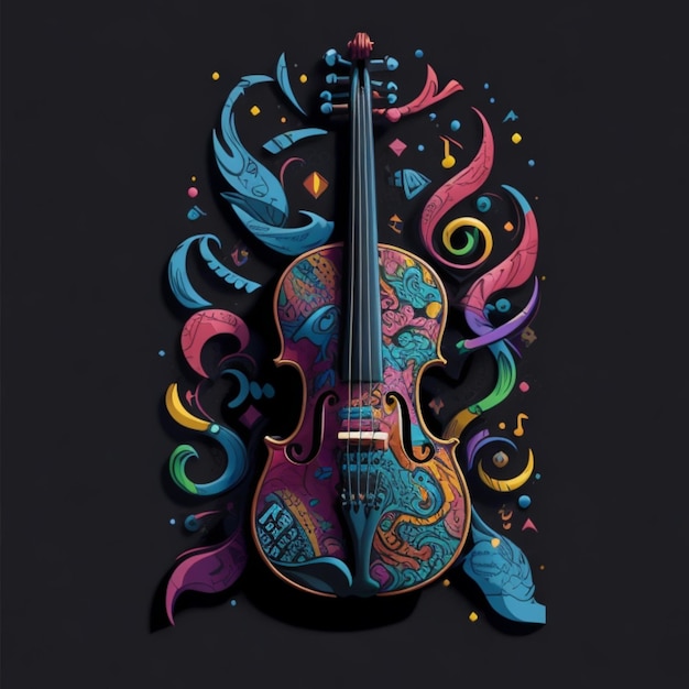 Illustration de graffitis colorés très détaillés d'un piano violon et d'une guitare aux couleurs vibrantes haute d