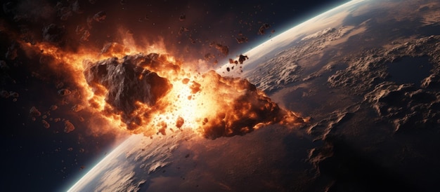 Illustration un grand astéroïde en feu dans l'espace dégâts volant vers la terre arrière-plan Générer de l'IA