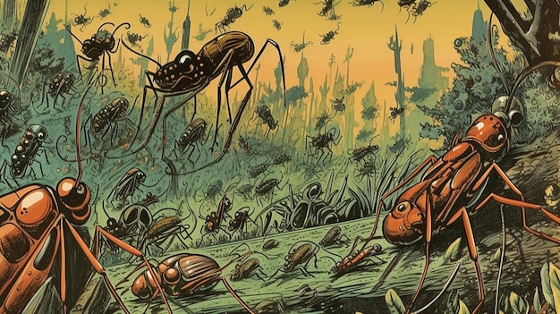 Une illustration d'un grand groupe de fourmis.