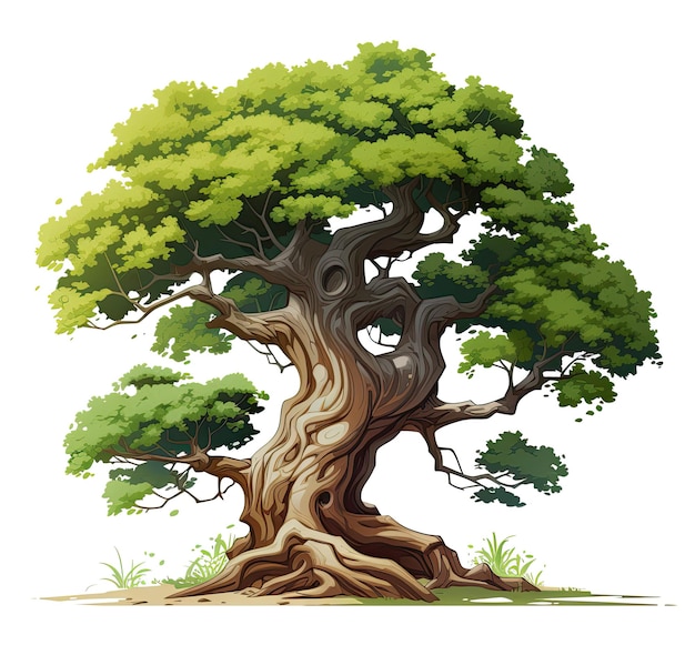 Illustration d'un grand vieil arbre sur un vecteur de fond blanc