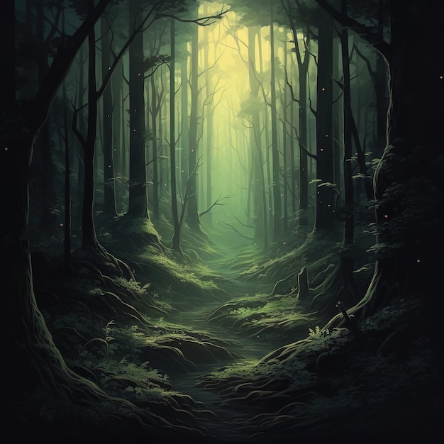 illustration de la grande forêt sombre fantastique