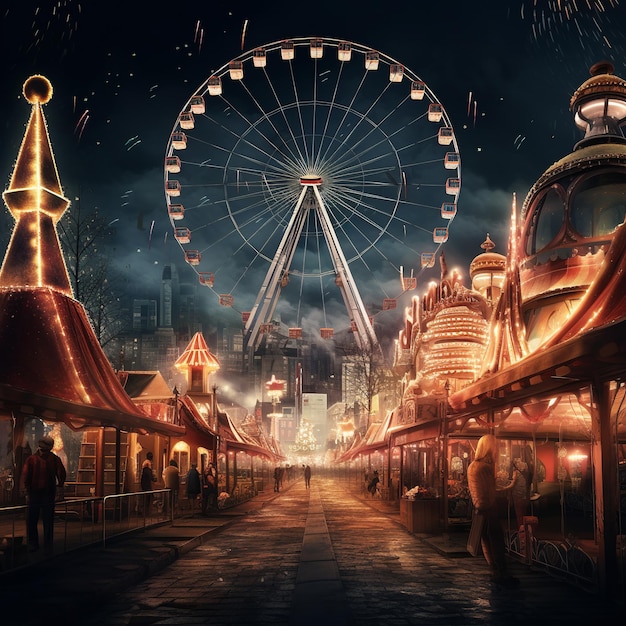 illustration de la grande roue de nuit en vacances