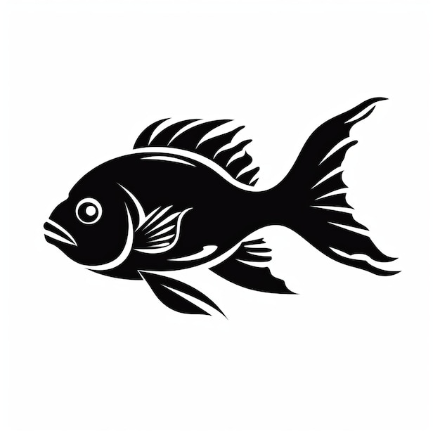 Illustration graphique audacieuse de la silhouette d'un poisson noir sur un fond blanc