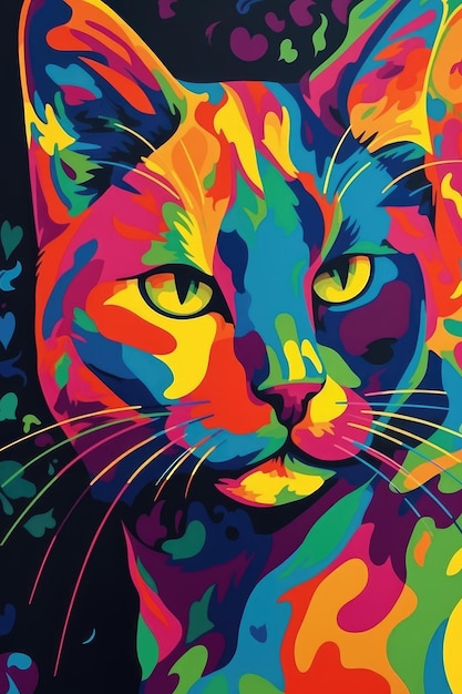 Illustration graphique colorée stylisée de chat ai générative